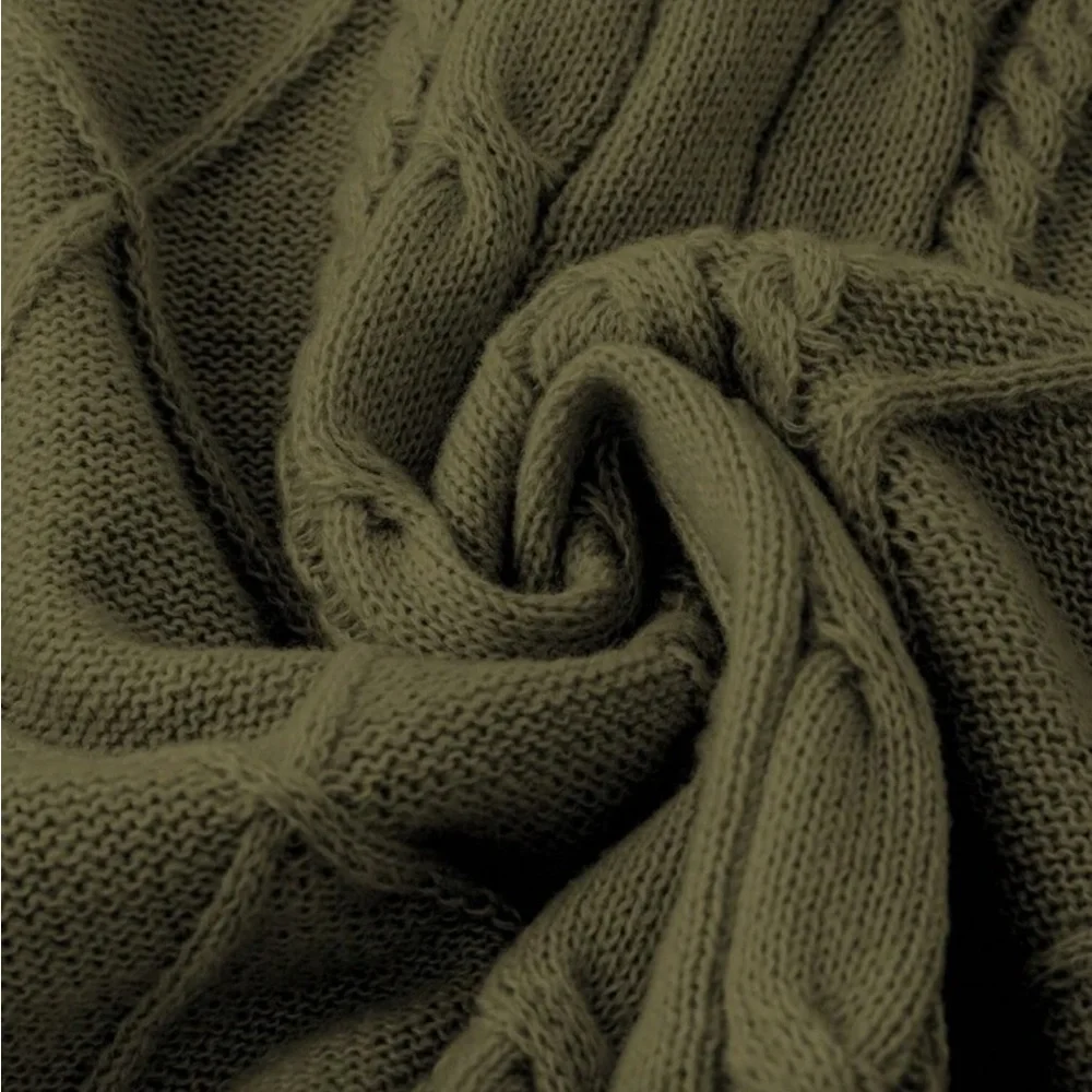 Emery Rose Curve Olive Green V-Neck Cable Knit Sweater - Picture 3 of 7